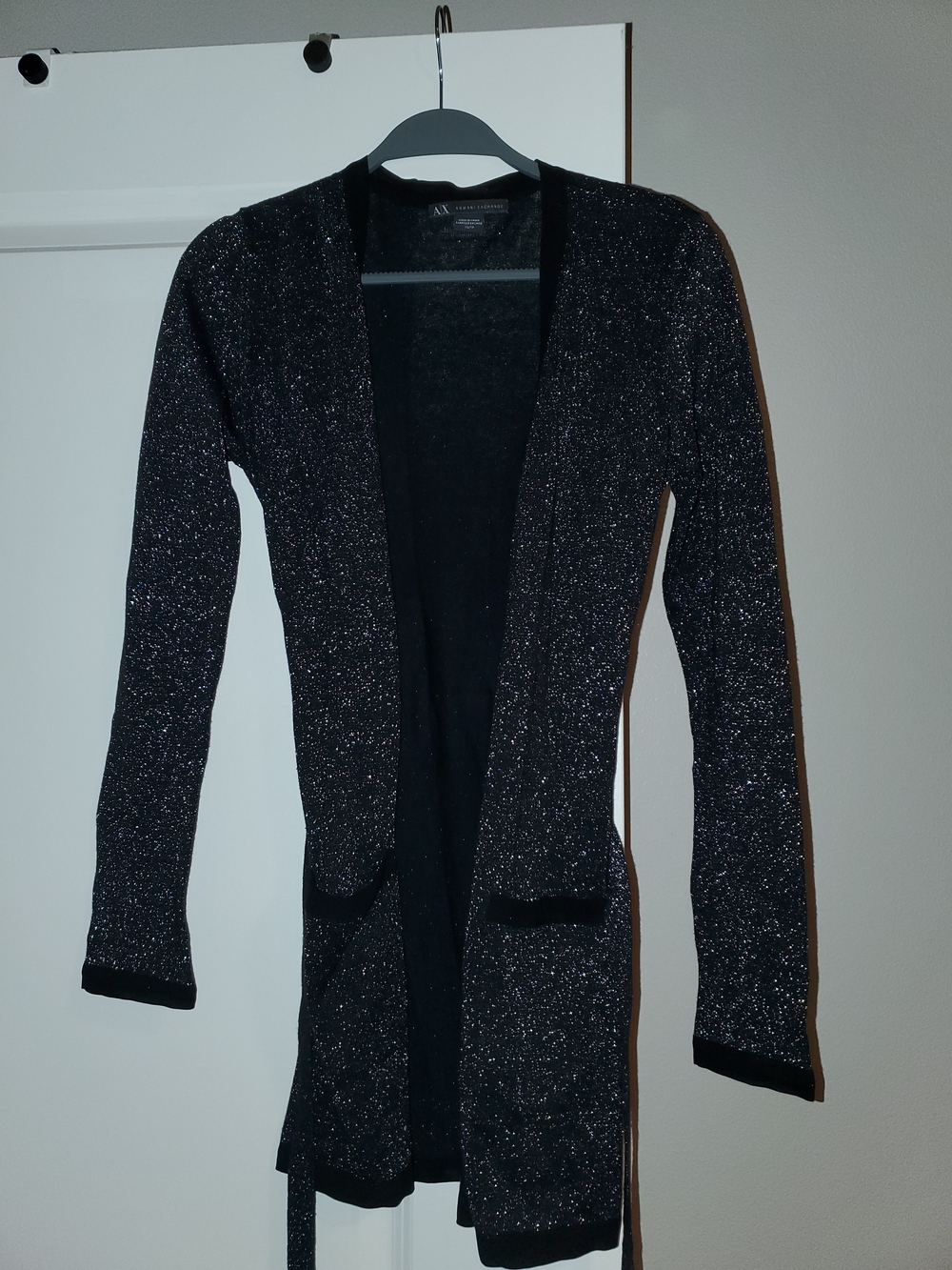 Armani Exchange Black Metallic Open-Front Cardigan